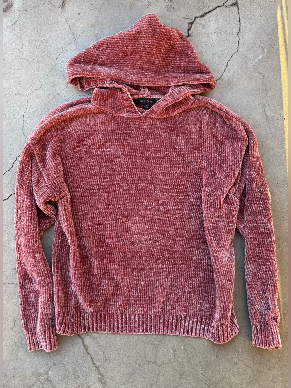 Love Tree Mauve Pink Chenille Knit Hoodie Sweater Small Cozy Slouchy Pullover S